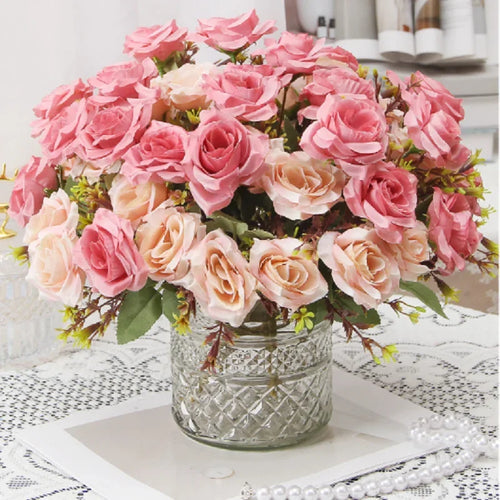 Decorative silk rose bouquet with honey fragrance for interior decor - vue 7 sur 12