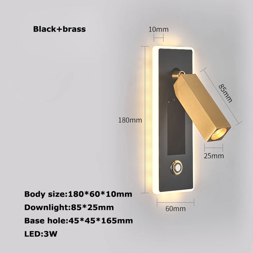 Rotating brass LED wall light with USB switch - vue 13 sur 23