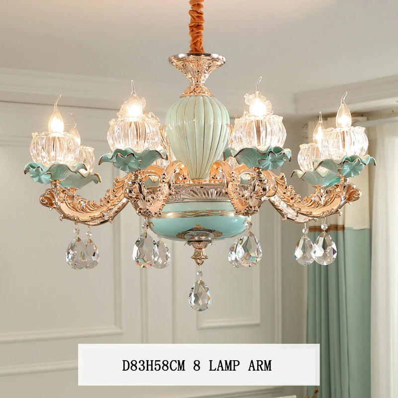 Modern luxury European retro crystal and ceramic chandelier - vue 10 sur 13