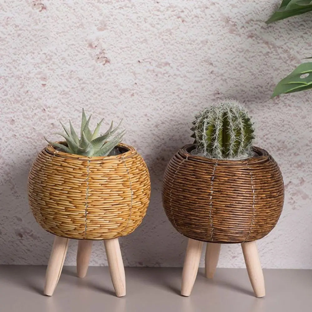Creative woven rattan flower pot with removable legs and durable stand