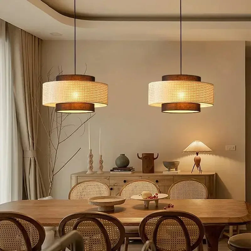 Retro woven rattan chandelier for interior decoration