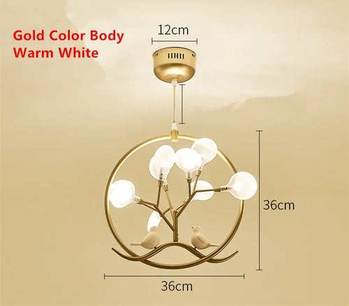 Nordic design bird cage tree branch halo chandelier - vue 13 sur 12