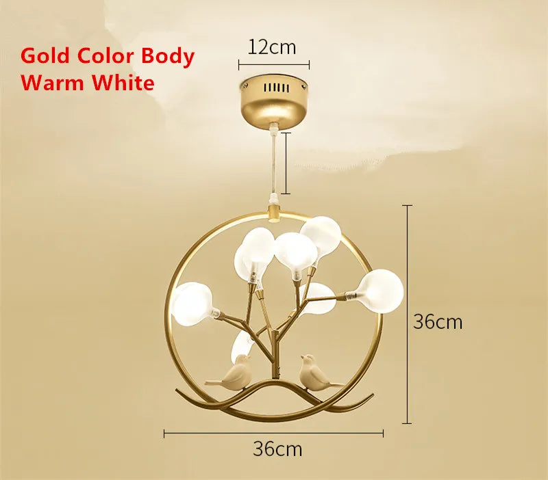 Nordic design bird cage tree branch halo chandelier - vue 12 sur 12