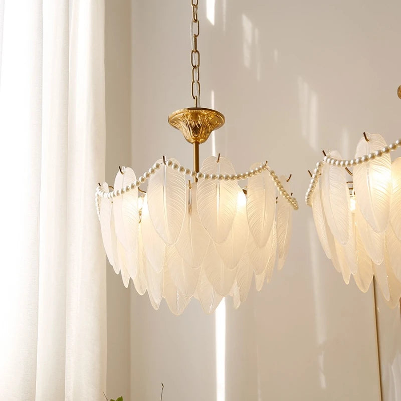 Luxury glass and feather ceiling light for decorative indoor lighting