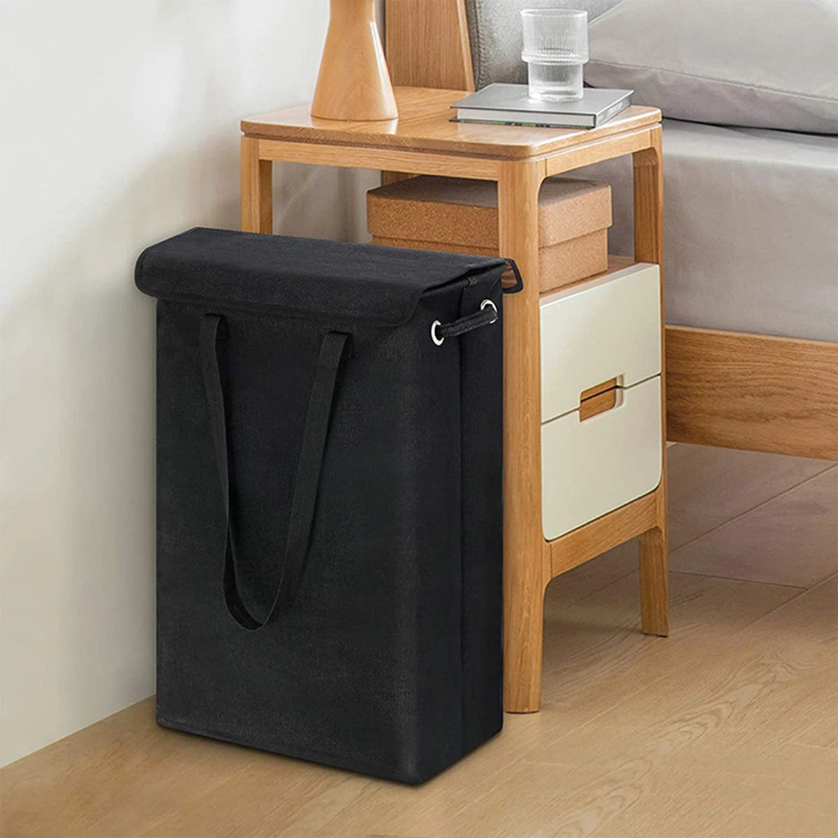 Portable foldable laundry basket with removable lid for travel