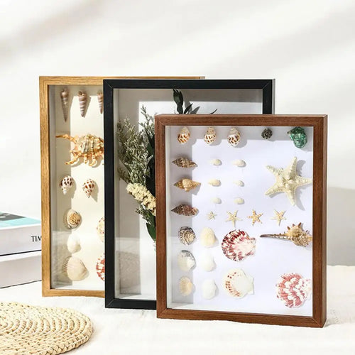 Handmade wooden photo frame with dried flowers and 3D plants