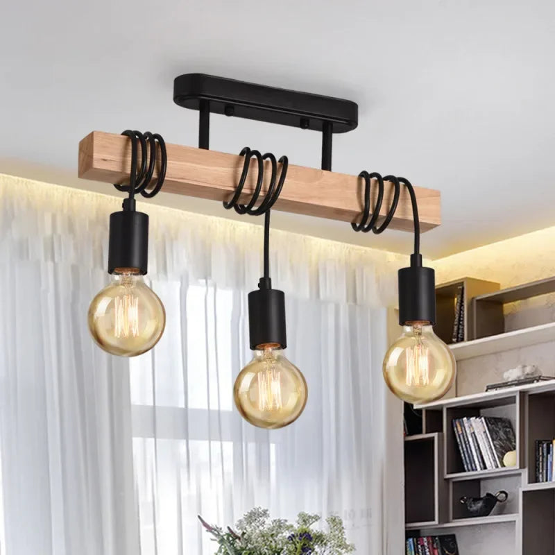 Double purpose retro American art wood pendant light