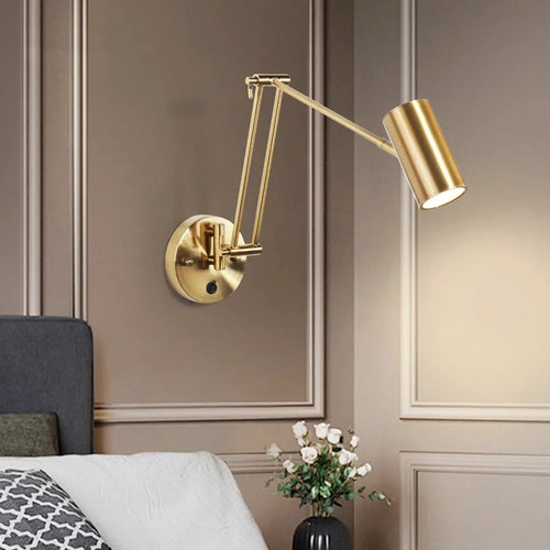 Telescopic rocker LED wall lamp with swing long arm, wall switch and adjustable bedside reading light - vue 2 sur 21