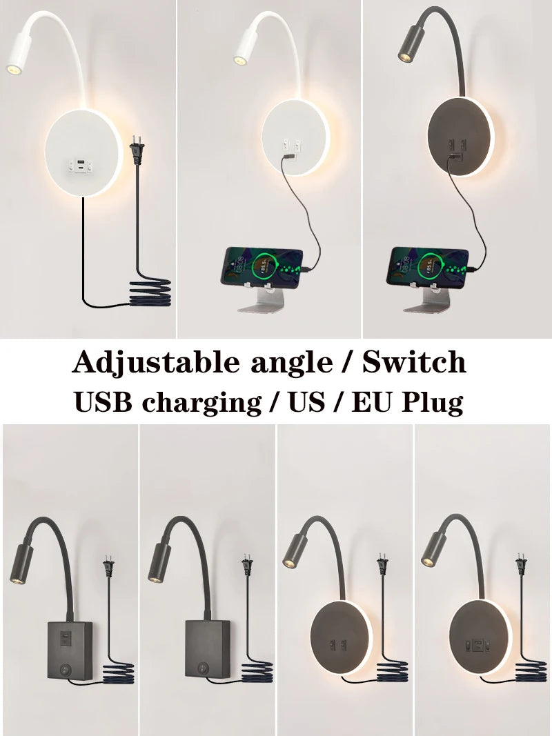 Modern LED wall light with USB ports and switch
