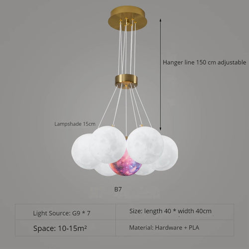 Nordic planet moon bubble LED chandelier for home decor - vue 6 sur 18