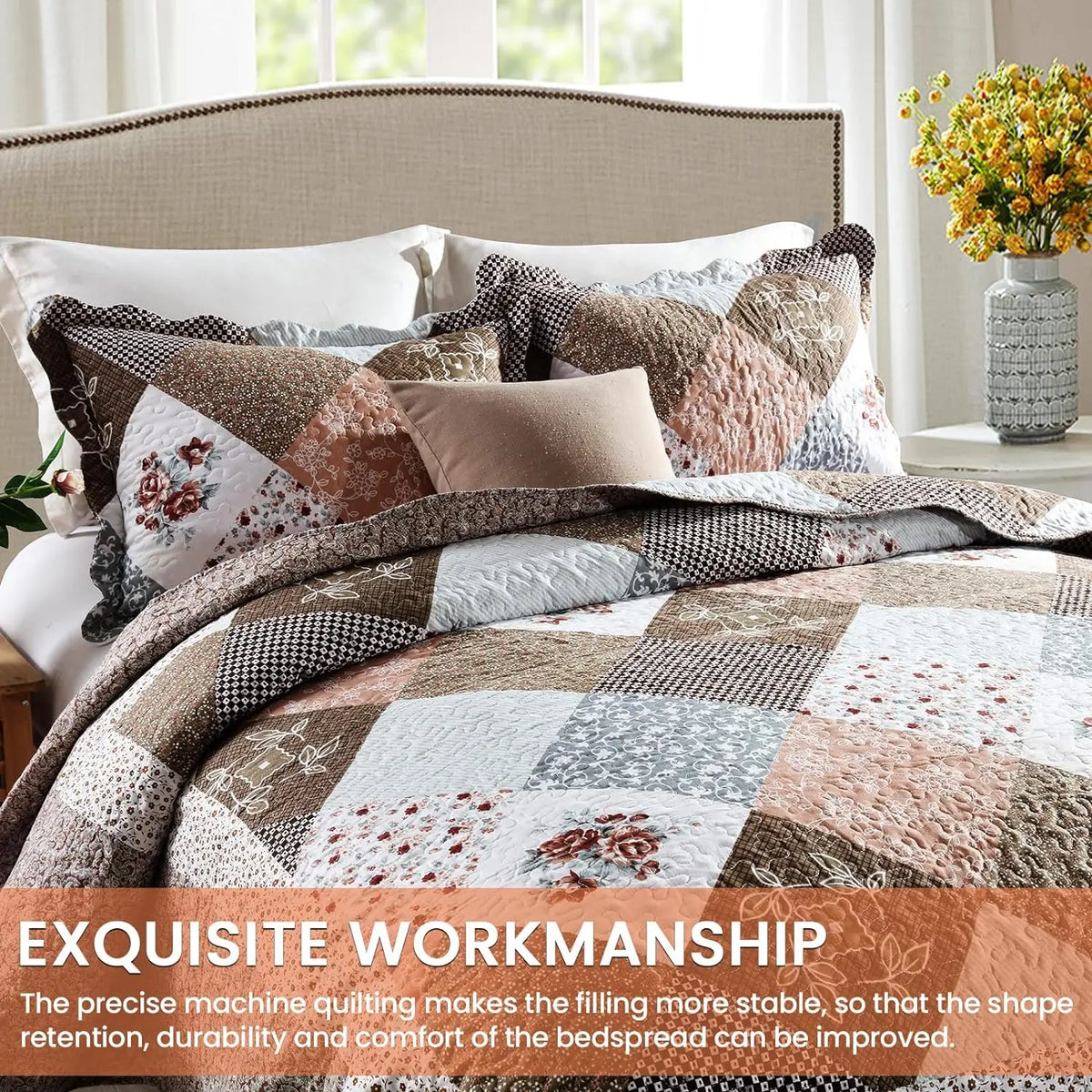 （Kostenloser Versand）Tagesdecke Patchwork 220x240cm, Bettüberwurf 230x250cm für Doppelbett, Gesteppte Patchworkdecke - vue 2 sur 6