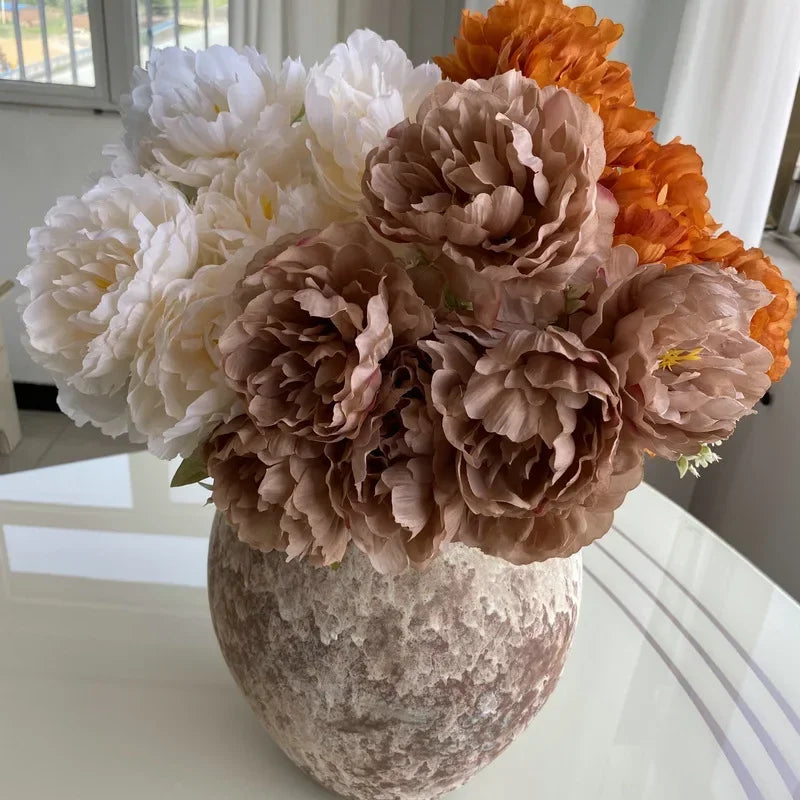 Bouquet of seven silk peonies for home and wedding decoration - vue 5 sur 12