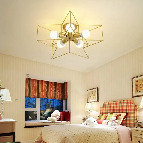 Modern minimalist copper chandelier with star LED shade - vue 4 sur 23