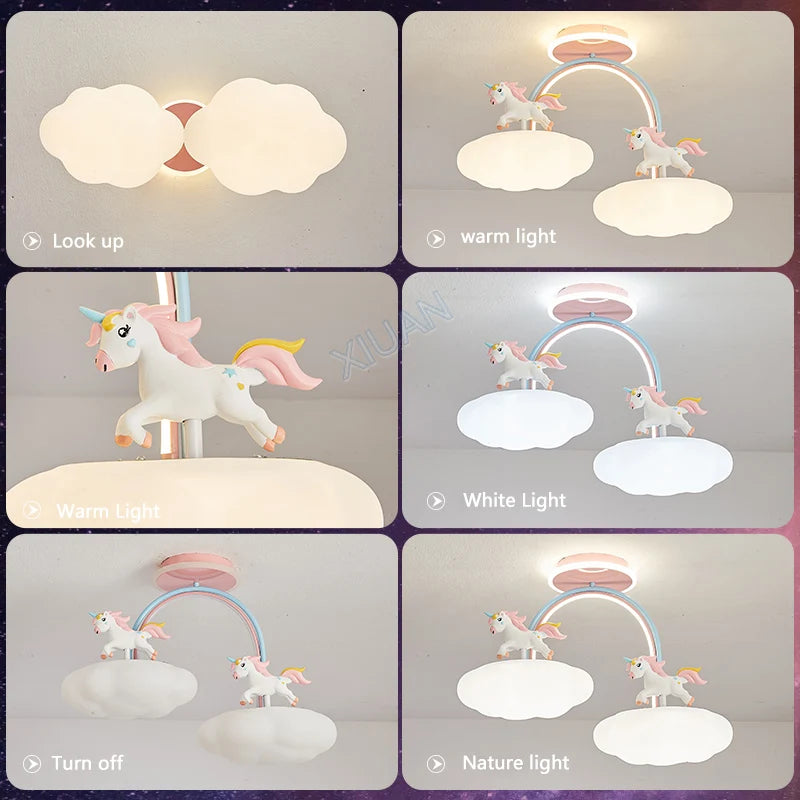Cartoon unicorn chandelier with remote control full spectrum light - vue 5 sur 8