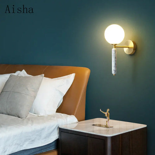 Modern nordic copper and marble wall light - vue 5 sur 9