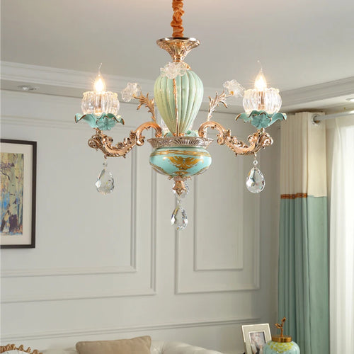 Modern luxury European retro crystal and ceramic chandelier - vue 3 sur 13