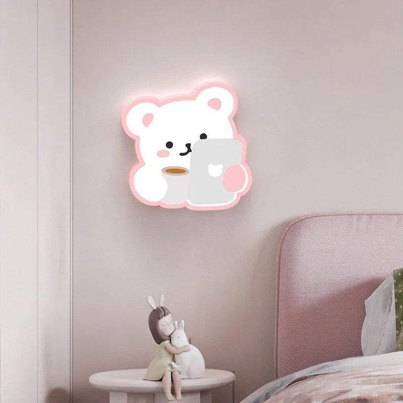 Pink bear wall light for children's room, cute modern design