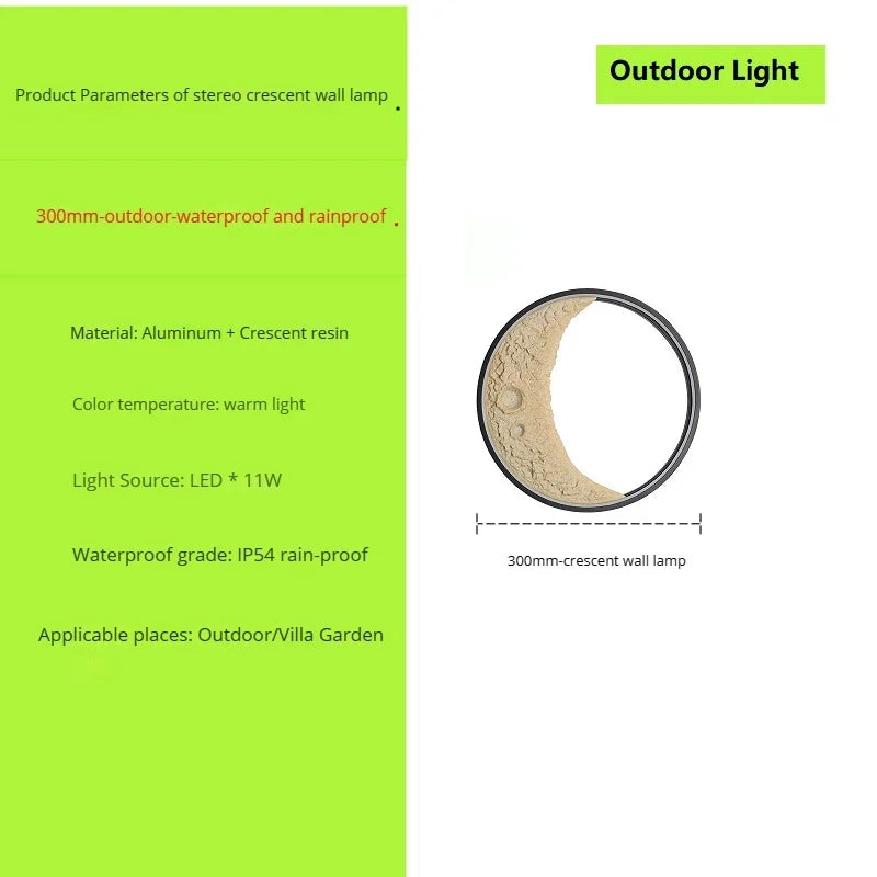 New modern outdoor moon LED wall light waterproof garden resin - vue 15 sur 15