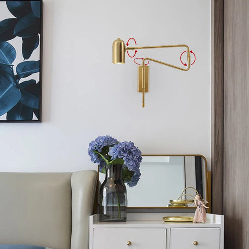 Industrial style adjustable wall light in black and gold - vue 5 sur 11