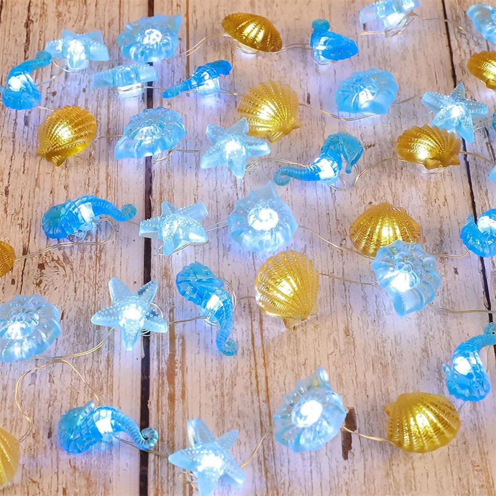 Decorative seashell and starfish LED string lights