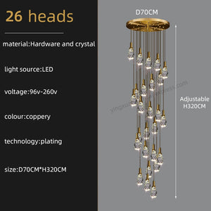 Modern creative crystal chandelier for spiral staircase