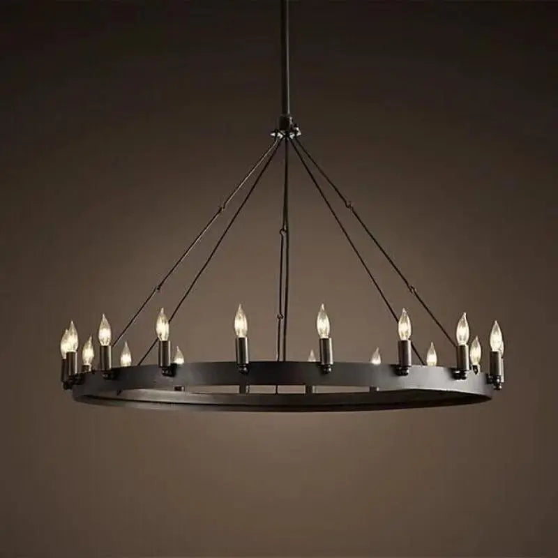 Round retro American style iron LED chandelier