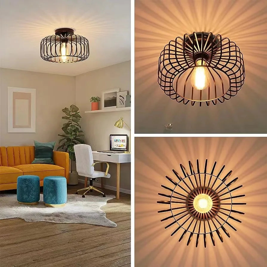 Simple birdcage indoor ceiling light for bedroom, living room or hallway, E26 decorative restaurant fixture, AC 110 V - vue 3 sur 6