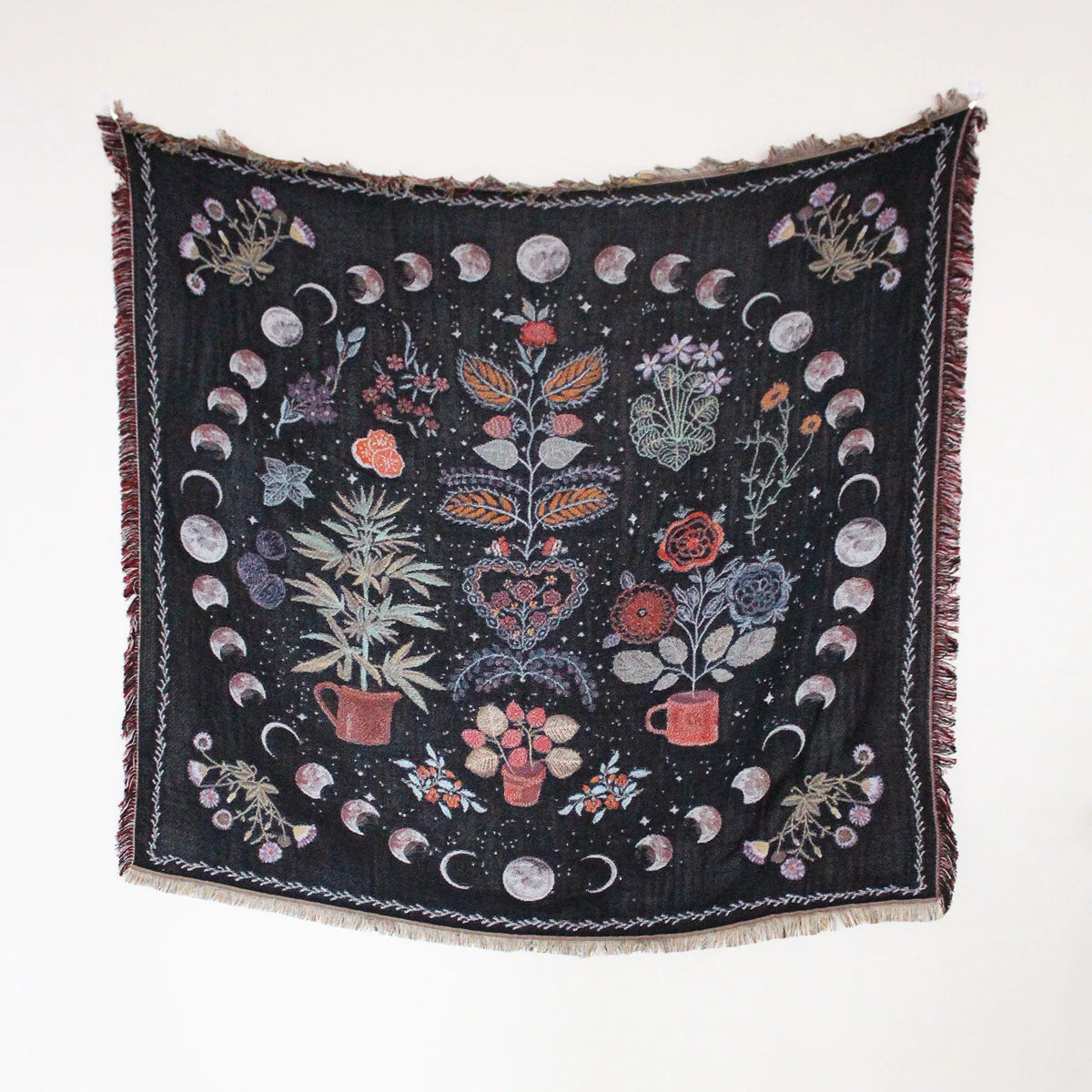 Bohemian landscape woven throw for living room or bedroom