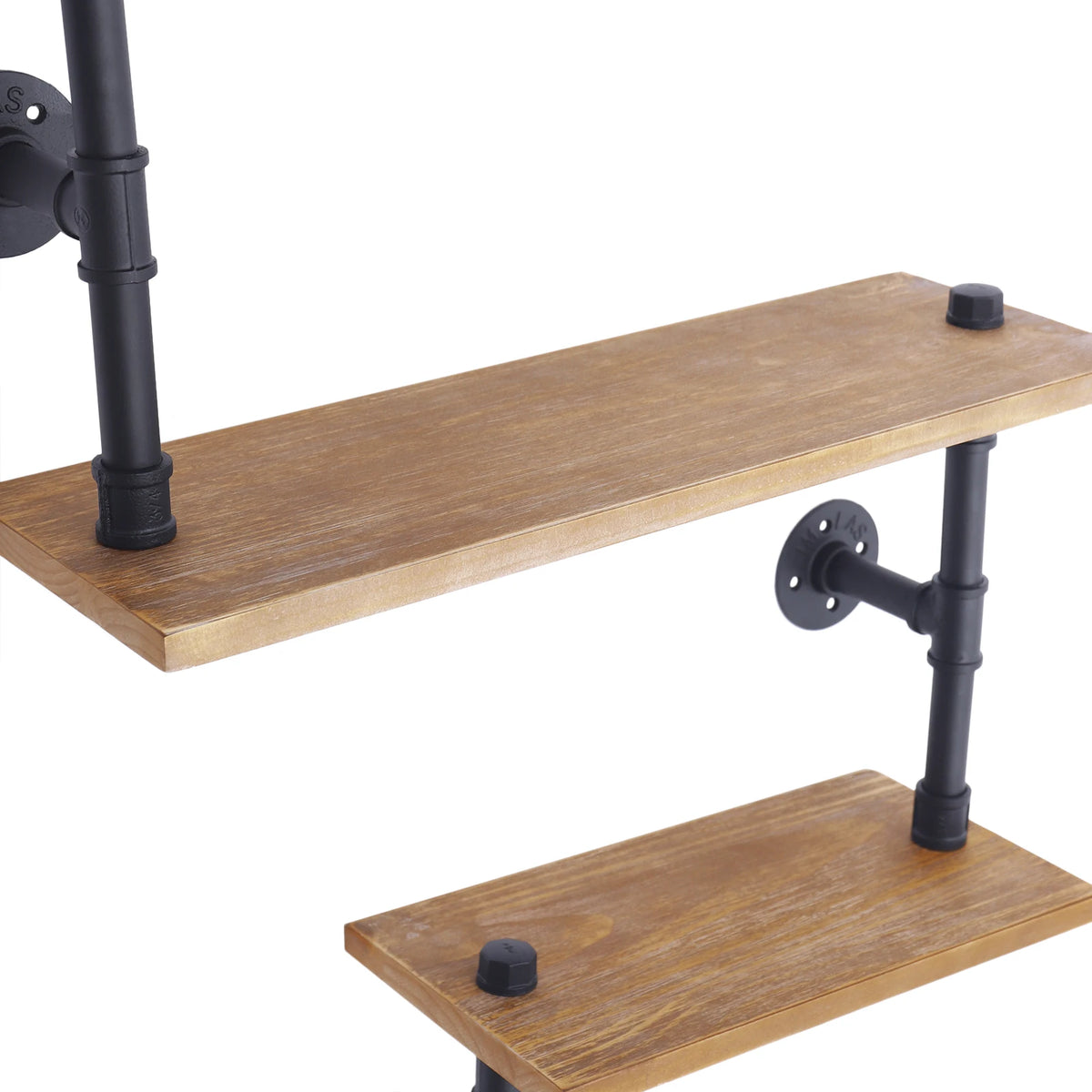 Three-tier retro industrial wooden wall shelf