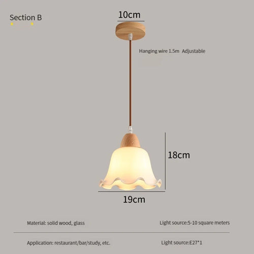 Modern nordic LED pendant chandelier in wood and glass