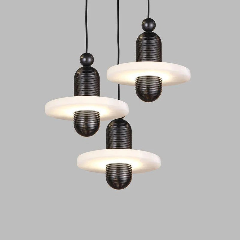 Marble and aluminium LED pendant light with adjustable cord - vue 4 sur 14
