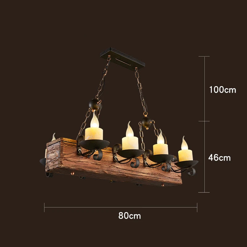 Retro wood industrial style chandelier for café and restaurant - vue 11 sur 24