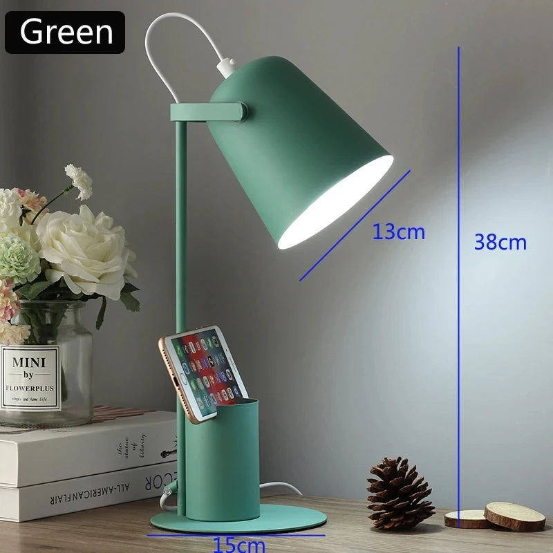 Adjustable nordic style LED table lamp with pen holder and eye protection