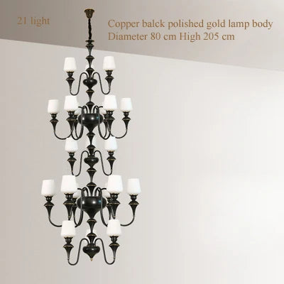 Copper chandelier with elegant and modern glass shade - vue 8 sur 22