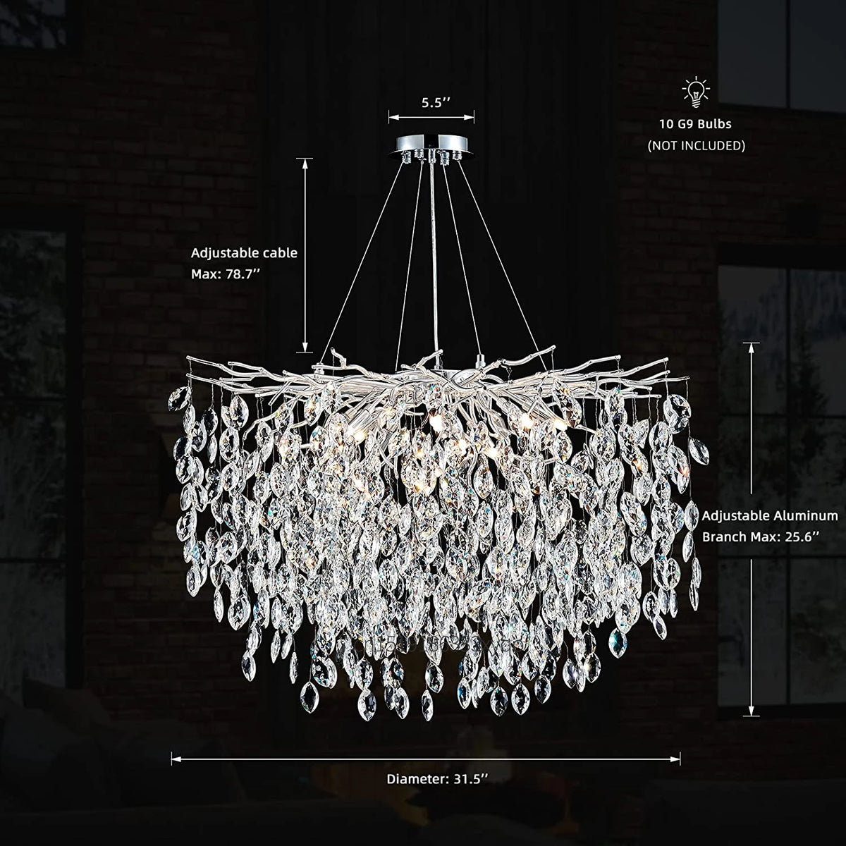 Luxury crystal chandelier with LED branches for modern interiors - vue 10 sur 14