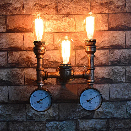 Vintage steampunk iron wall light with water pipe - vue 3 sur 10