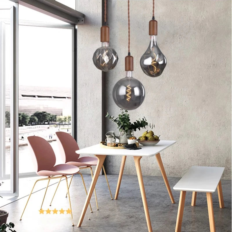 Retro art glass chandelier with solid wood for interior decoration - vue 4 sur 25