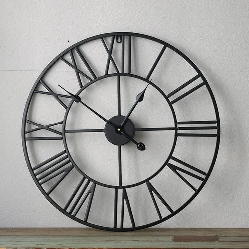Modern 3D retro wall clock with Roman numerals home decor - vue 5 sur 7