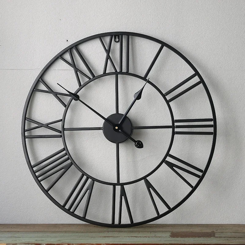 Modern 3D retro wall clock with Roman numerals home decor - vue 5 sur 7