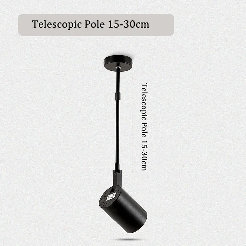 Telescopic LED ceiling light for shop and art gallery track systems