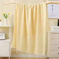 Turkish striped cotton beach towel with tassels for spa