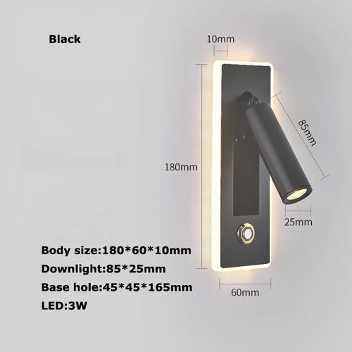 LED Brass Black Wall Lamp Wall Light Wall Sconce Wall Mounted Reading Light with Switch and USB Port, Rotatable For Bedroom - vue 12 sur 23