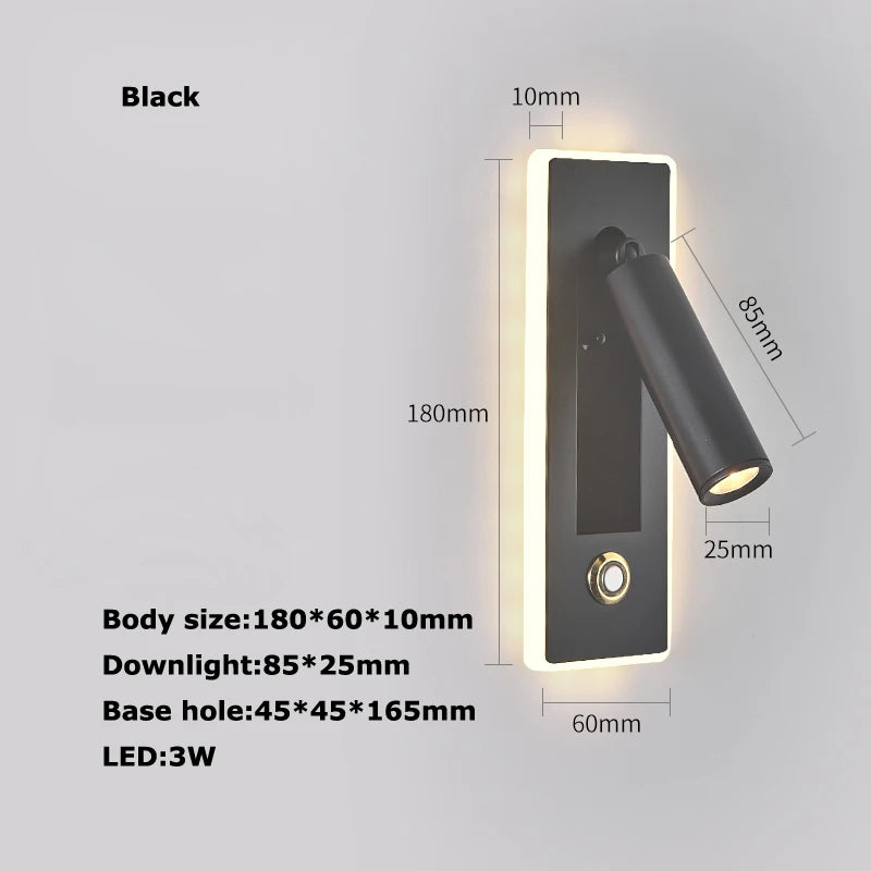 LED Brass Black Wall Lamp Wall Light Wall Sconce Wall Mounted Reading Light with Switch and USB Port, Rotatable For Bedroom - vue 19 sur 23