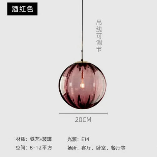 Nordic coloured glass globe pendant light water grain modern restaurant kitchen bedside lamp - vue 19 sur 29