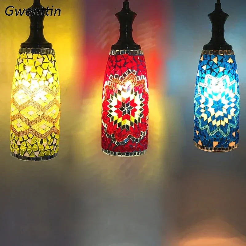 Vintage bohemian stained glass chandelier for interior decor