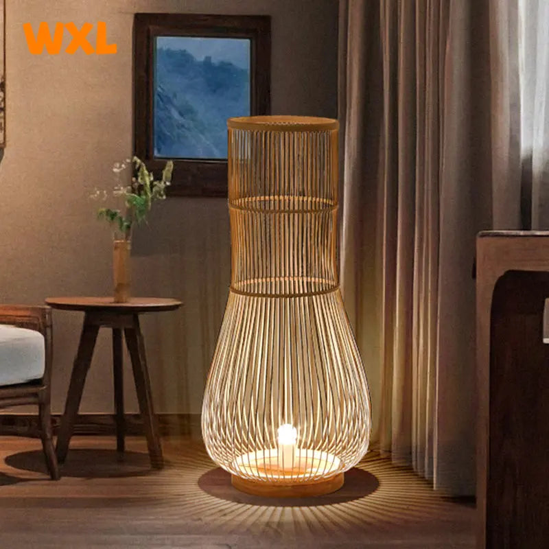 Asian bamboo floor lamp zen rustic decorative