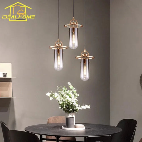 Italian design gold glass pendant light minimalist indoor lighting - vue 5 sur 6