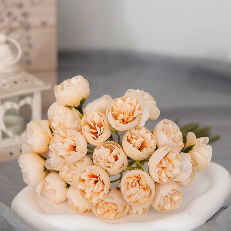 bouquet of 27 artificial silk roses and peonies decorative
