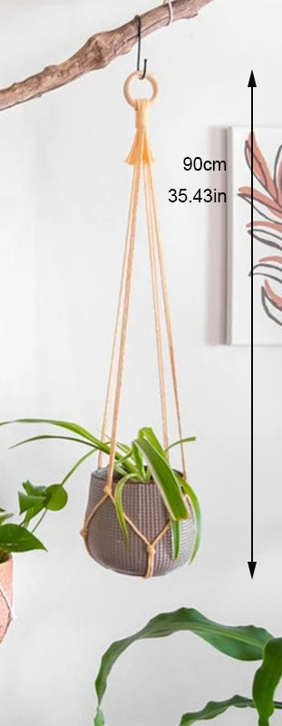 handmade macrame hanging plant holder made of natural cotton - vue 17 sur 23