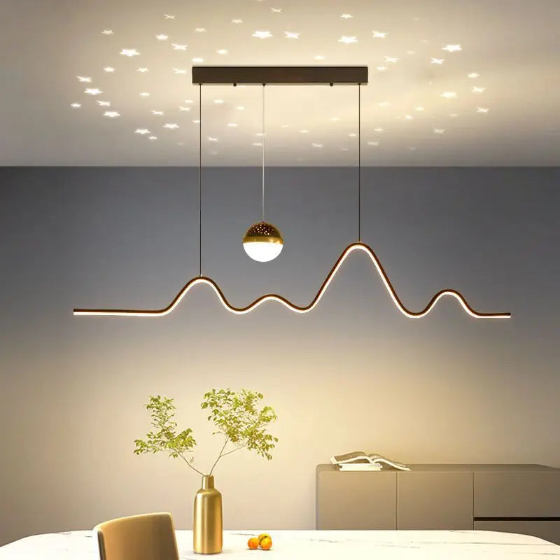 Nordic minimalist creative personalised LED strip dining table bar wave chandelier starry sky restaurant pendant light - vue 6 sur 10